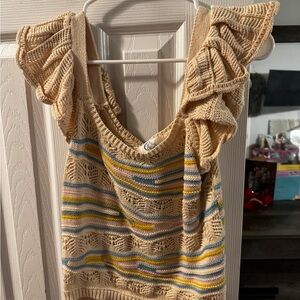 Striped Ruffle Sleeve Sweater Top